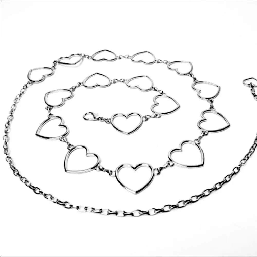 Silver Open Heart Adjustable Body Chain Waist Belt NEW